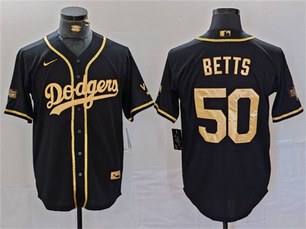 Los Angeles Dodgers #50 Mookie Betts Black Gold World Series Champions Cool Base Stitched Jersey